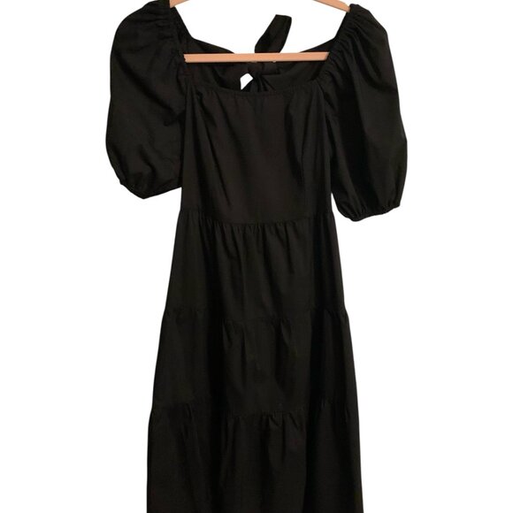 “Just Found” Black Baby Doll Tiered Flowy Dress with Open & Tied back Closure-Lg - Picture 3 of 5